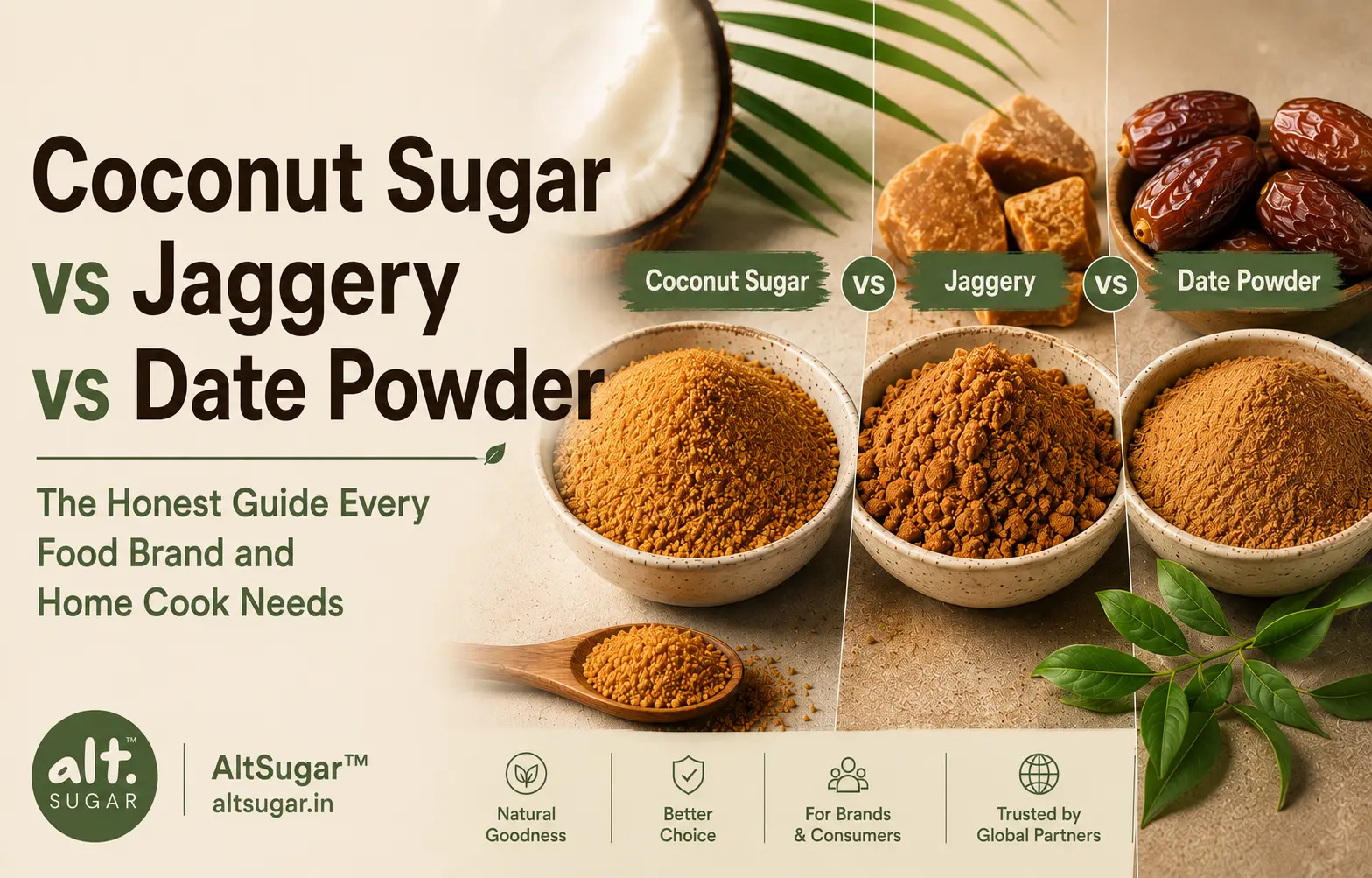 Coconut Sugar vs Jaggery vs Date Powder: The Honest Guide | AltSugar™