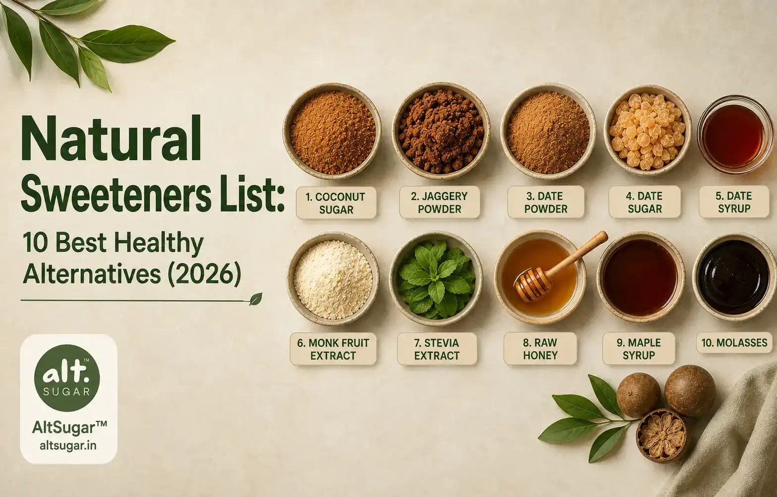 Natural sweeteners list — 10 best healthy alternatives to sugar for food brands | AltSugar™