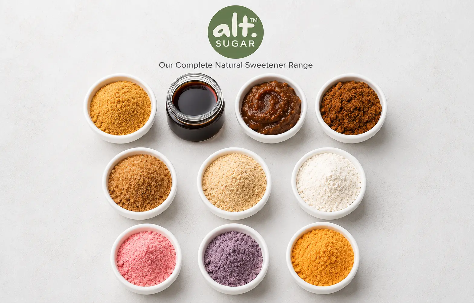 AltSugar™ natural sweetener product range — date powder, monk fruit, stevia, coconut sugar | India