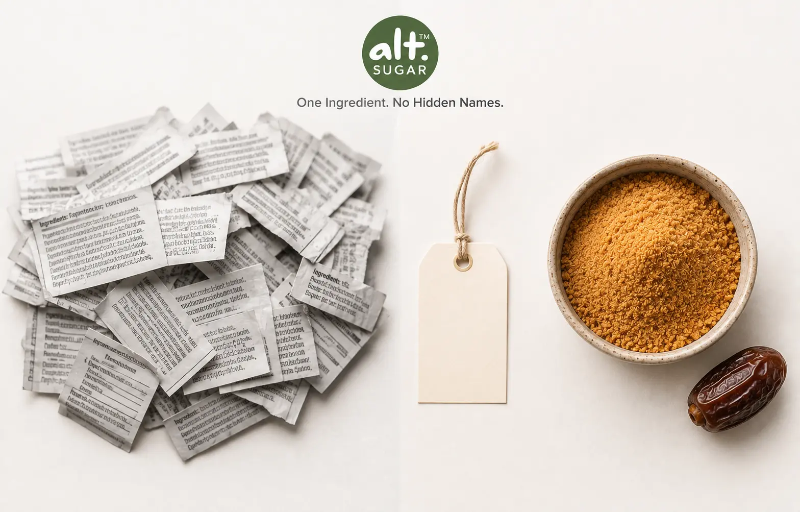 Clean label sweetener vs hidden sugar — date powder coconut sugar monk fruit | AltSugar™