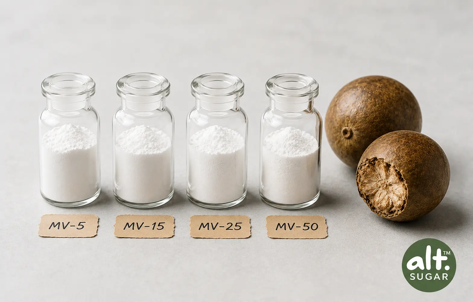 Monk fruit extract grades MV-5% to MV-50% — Mogroside V purity comparison | AltSugar™