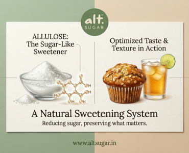 Allulose hero banner showing a sugar-like sweetener system with a clean reformulated product and natural ingredient cues.